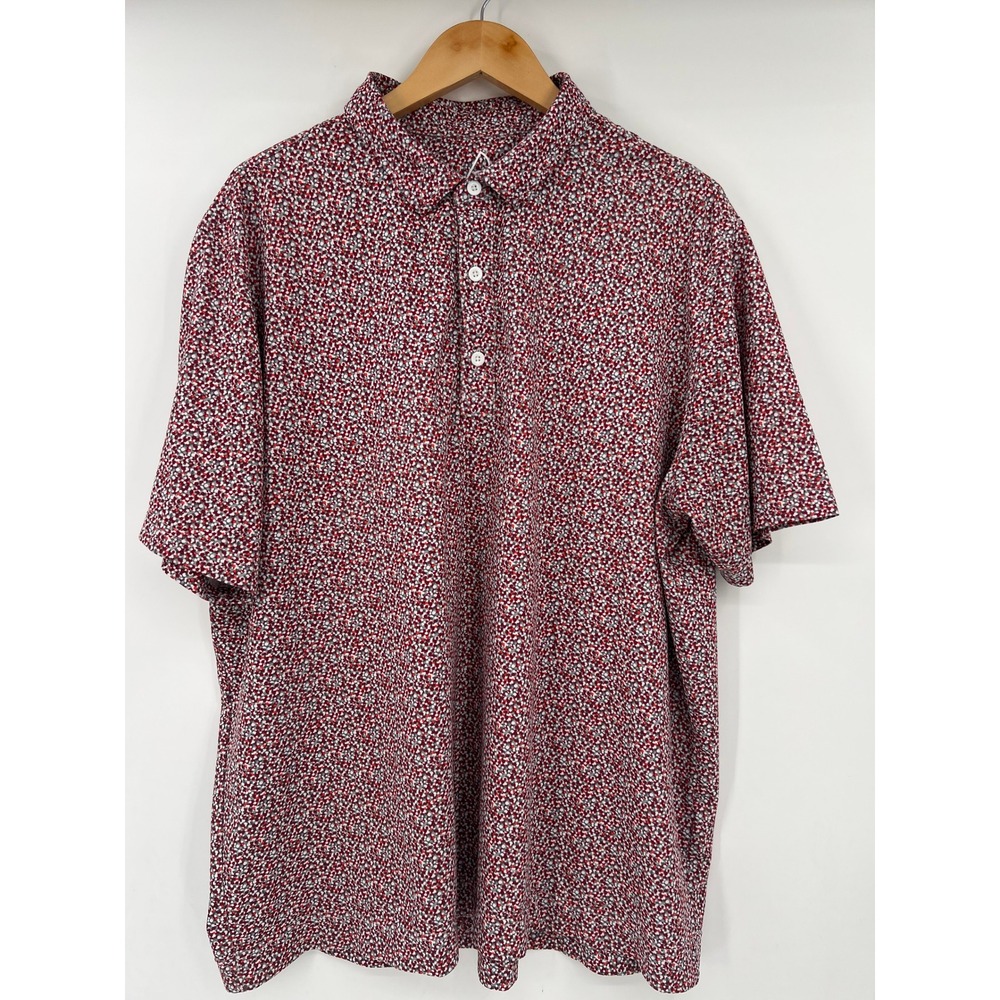 Deolax Mens Red Micro Floral Print Short Sleeve Performance Golf Polo Shirt